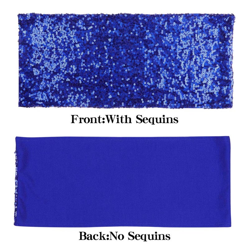 Desirable Life Pack of 50 Stretch Sequin Chair Sashes Chair Bands One-Sided Sequins Decor for Hotel Wedding Reception Party Event Chair Cover Decoration 4"x16" - Royal Blue - Image 2